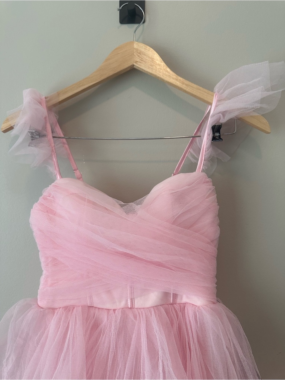 NWT! Lulus Fabulous Poise Light Pink Tulle Ruffled Tiered Maxi Dress. XXS - Picture 5 of 8